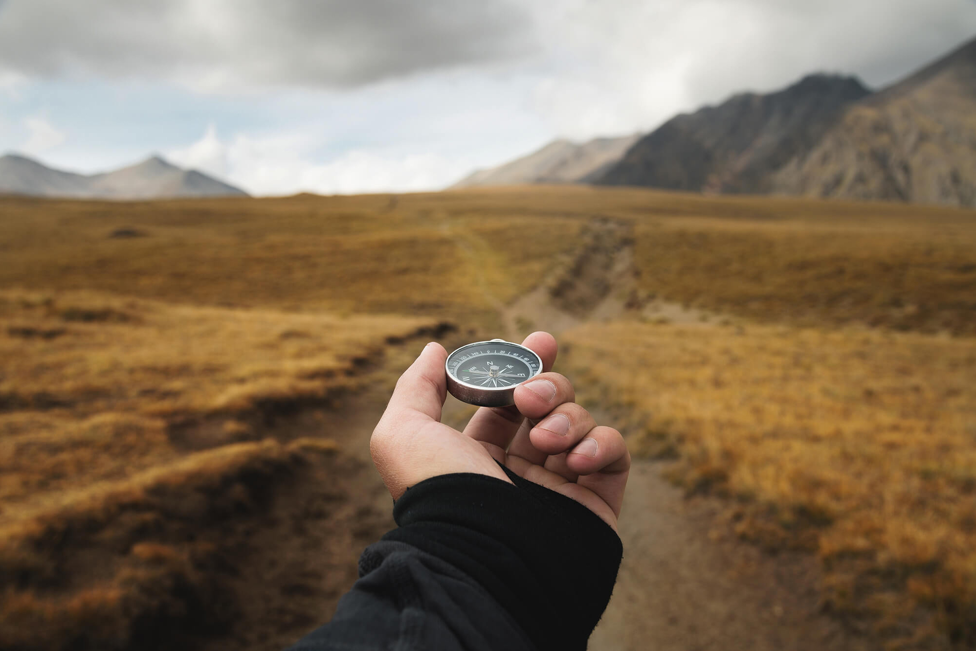 Hand holding a compass